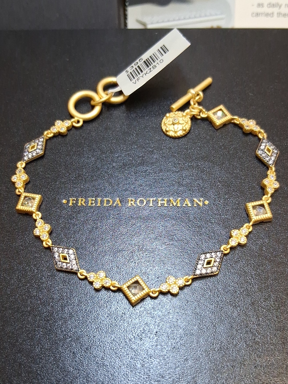 Freida Rothman Sterling and 14kt Matte Gold Multi-link Bracelet, Toggle Closure